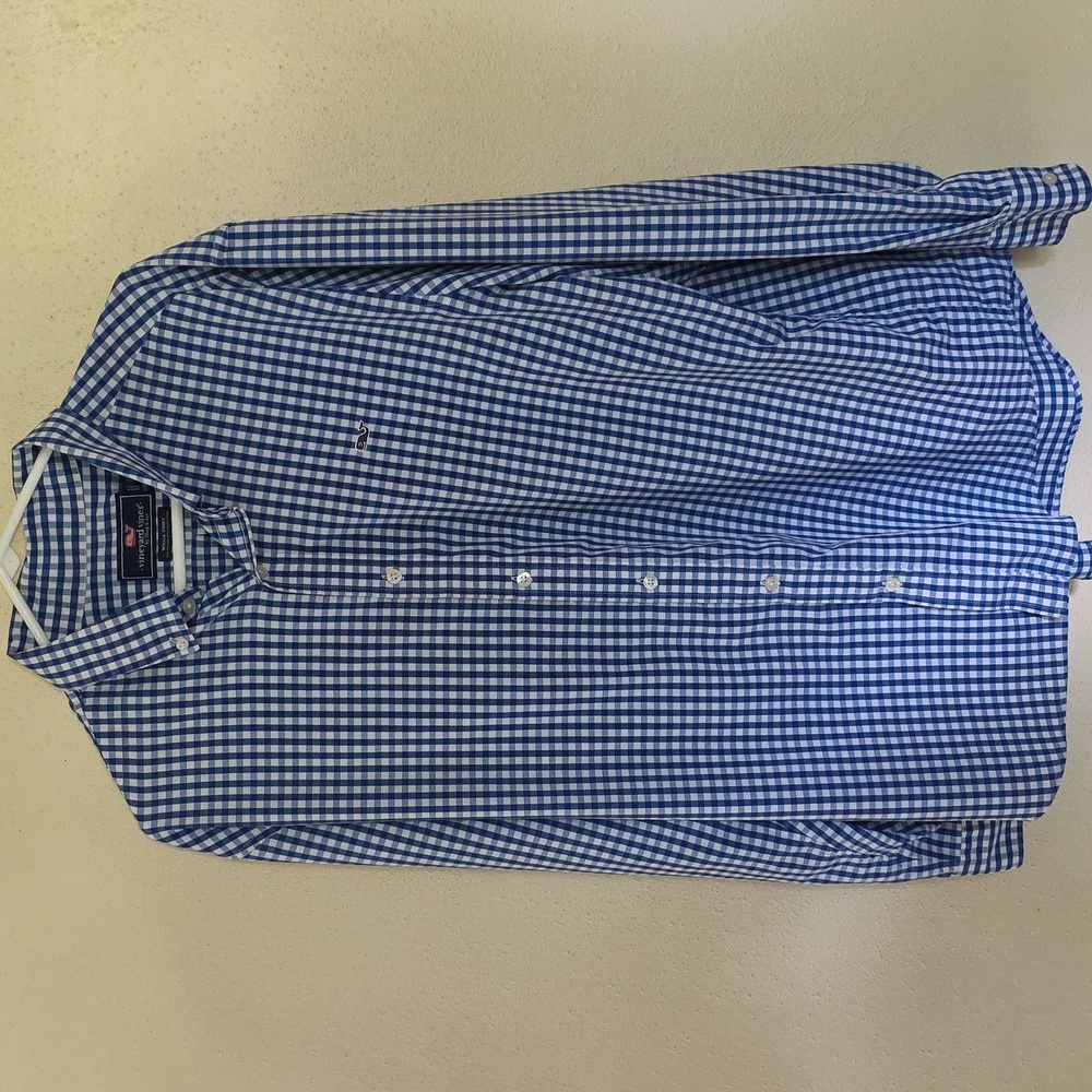 Vineyard Vines Blue and White Checkered Shirt WHALE XL